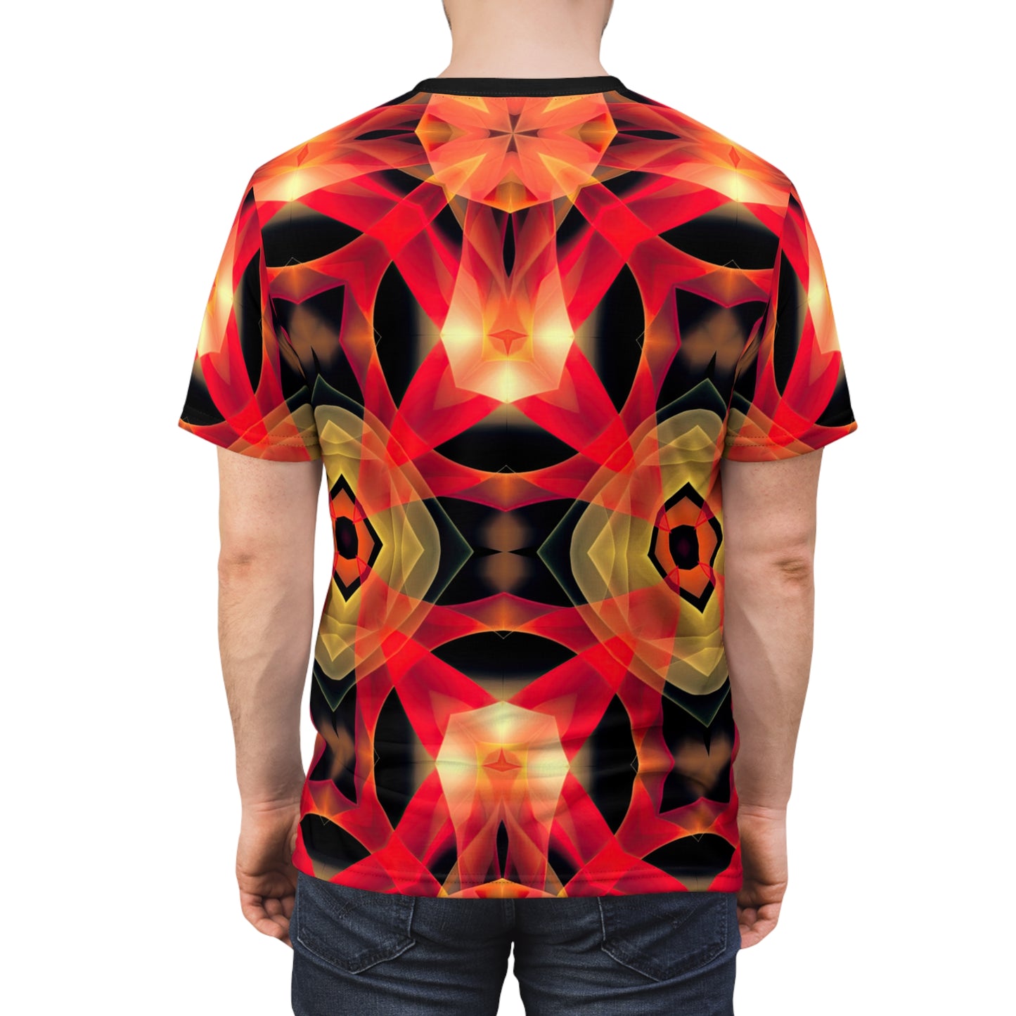 Hellfire Embrace T-Shirt - Psychedelic Flame Design, Demonic Energy Wave Shirt, Unisex All-Over Print T-Shirt