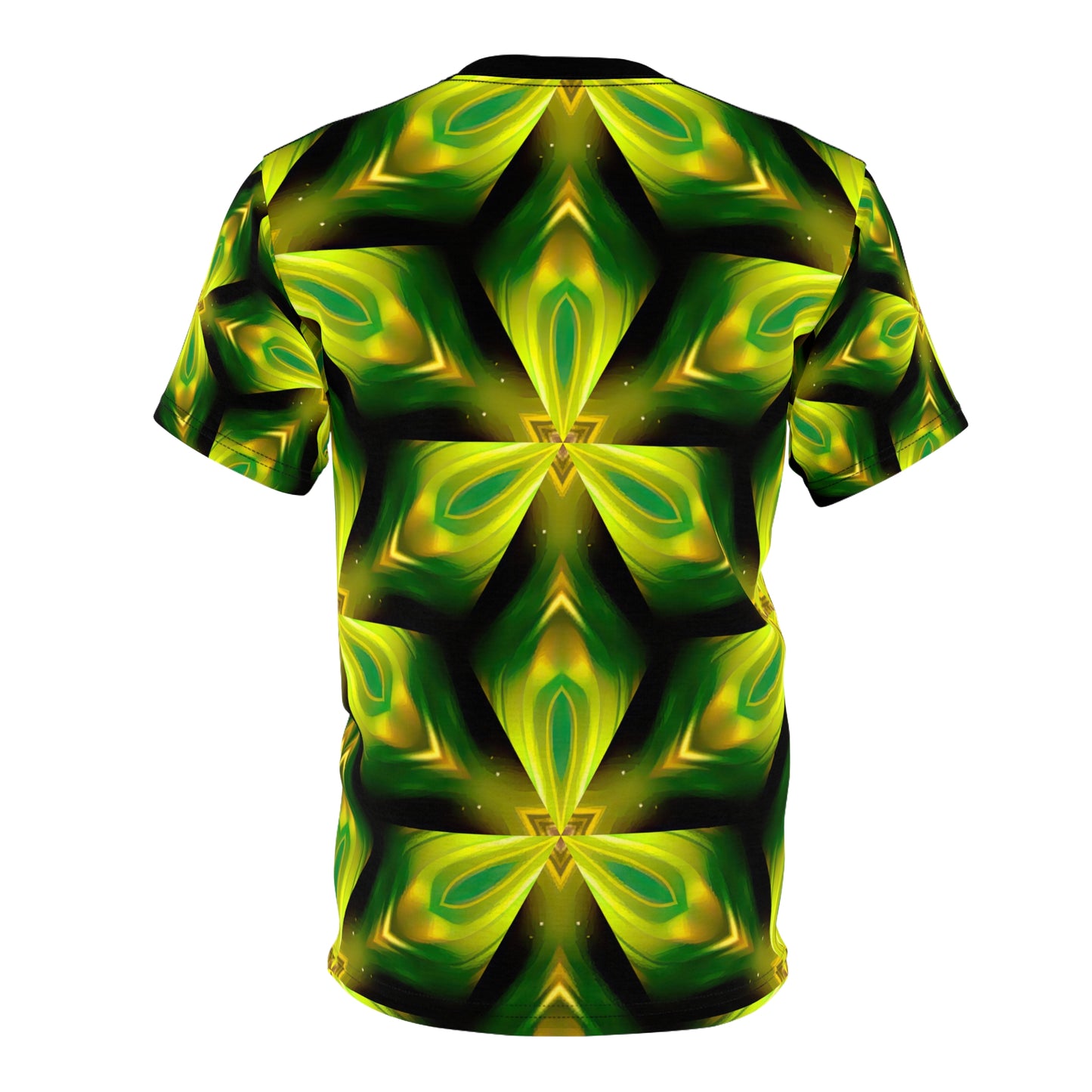 Triangular Voyage T-Shirt - Psychedelic Triangle Design, Infinite Geometry Pattern, Retro 70s Style, Unisex All-Over Print Tee