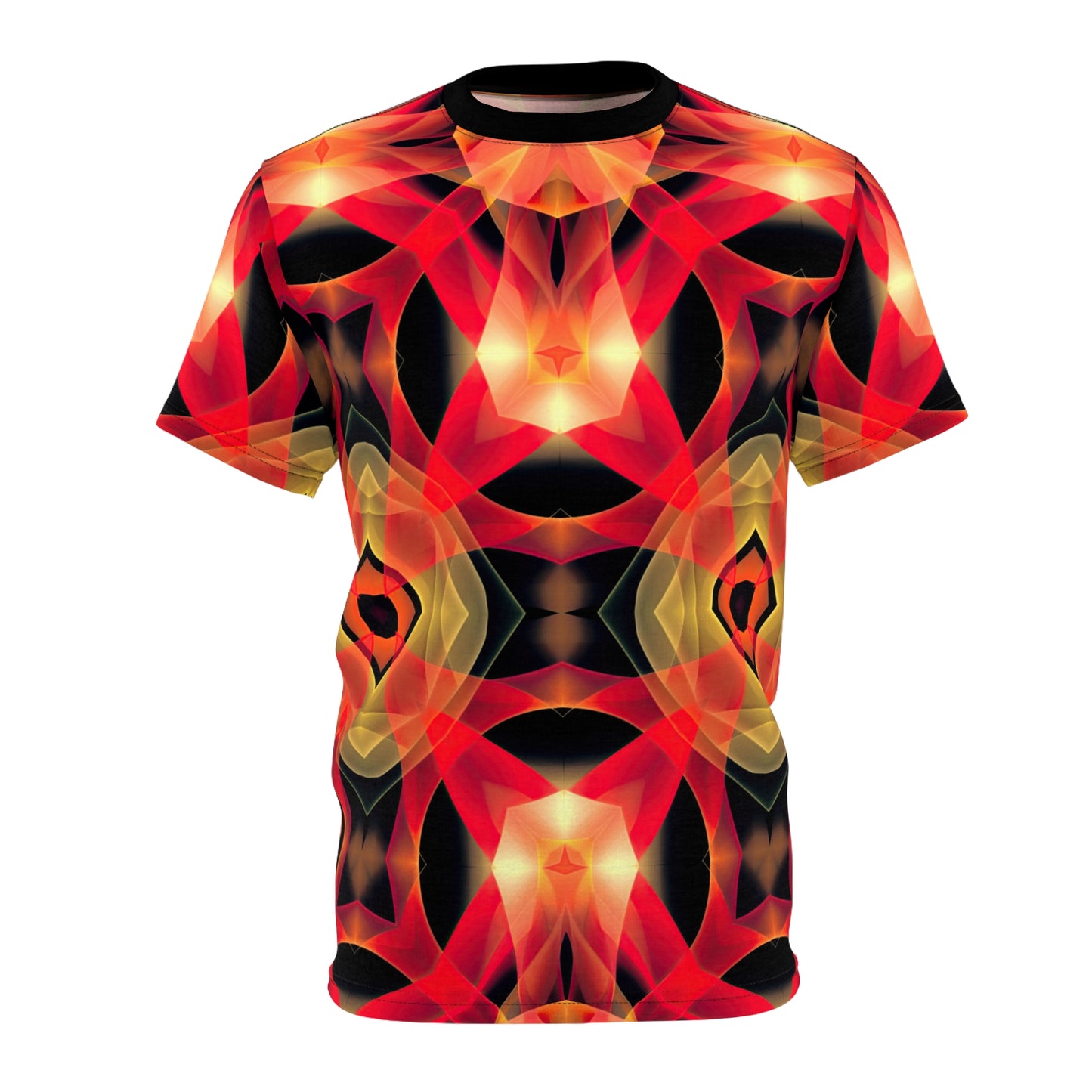 Hellfire Embrace T-Shirt - Psychedelic Flame Design, Demonic Energy Wave Shirt, Unisex All-Over Print T-Shirt