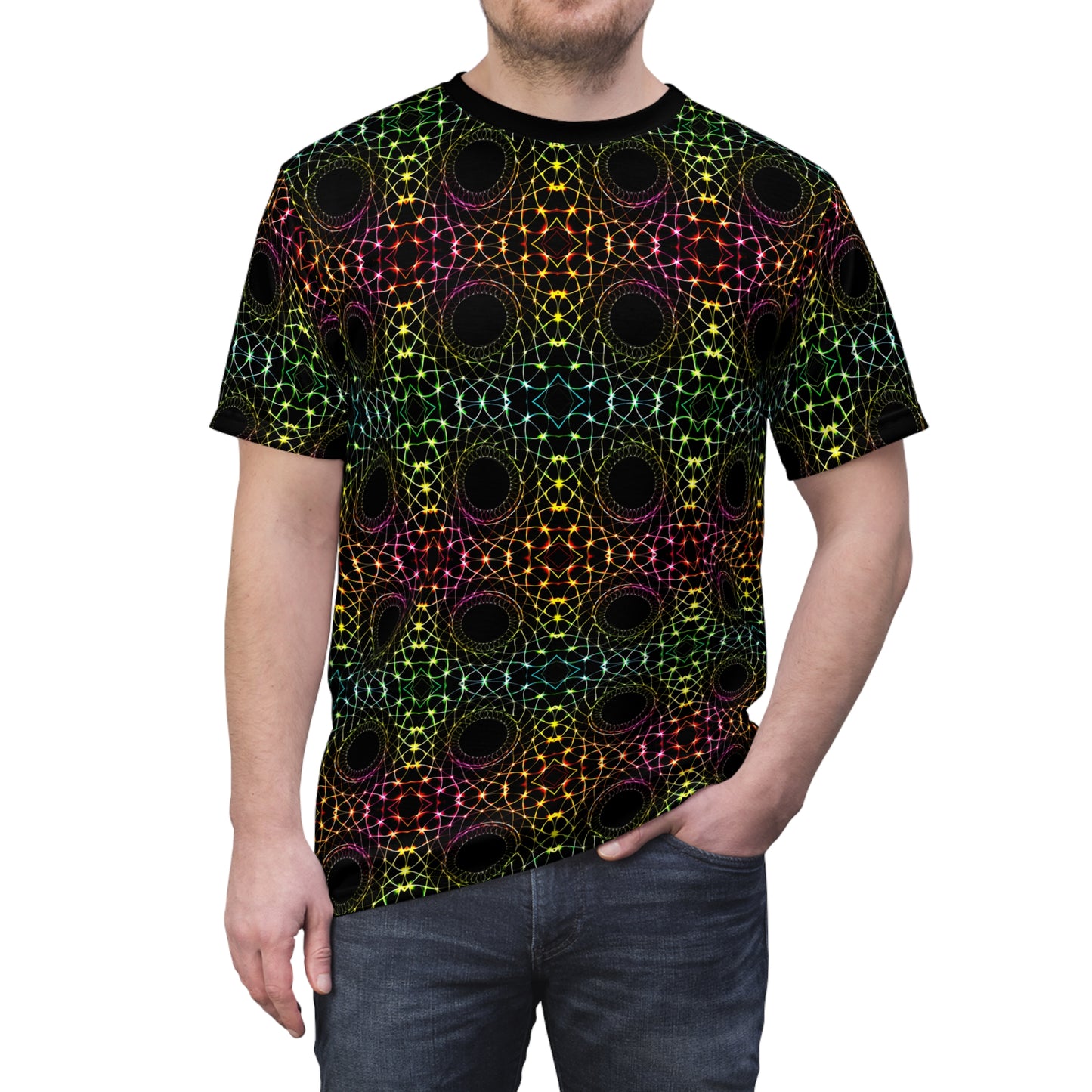 Dimensions Unveiled - Psychedelic T-Shirt with Otherworldly Design, Vibrant Festival Wear, Unique Cosmic Fashion Tee