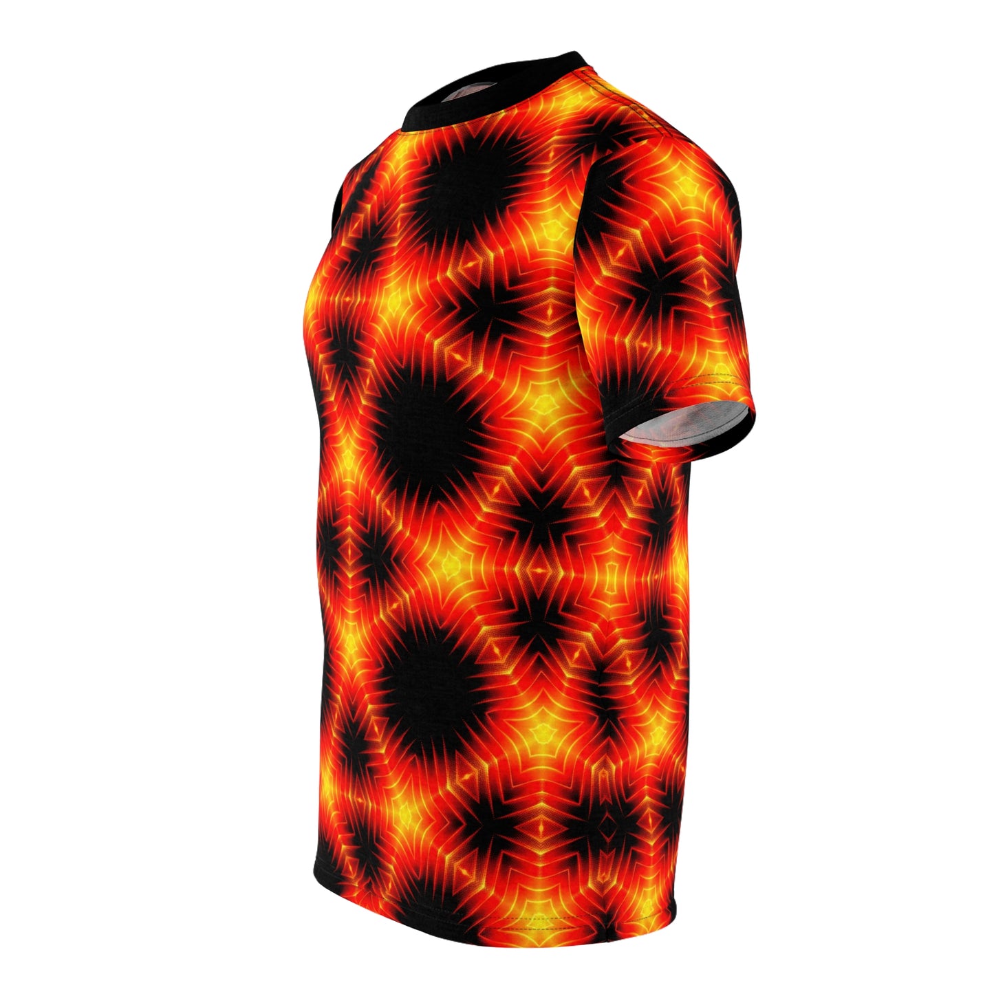 Scintillating Inferno T-Shirt - Psychedelic Fire Design, Vibrant Flame Pattern, Bold Statement Tee, Unisex All-Over Print T-Shirt