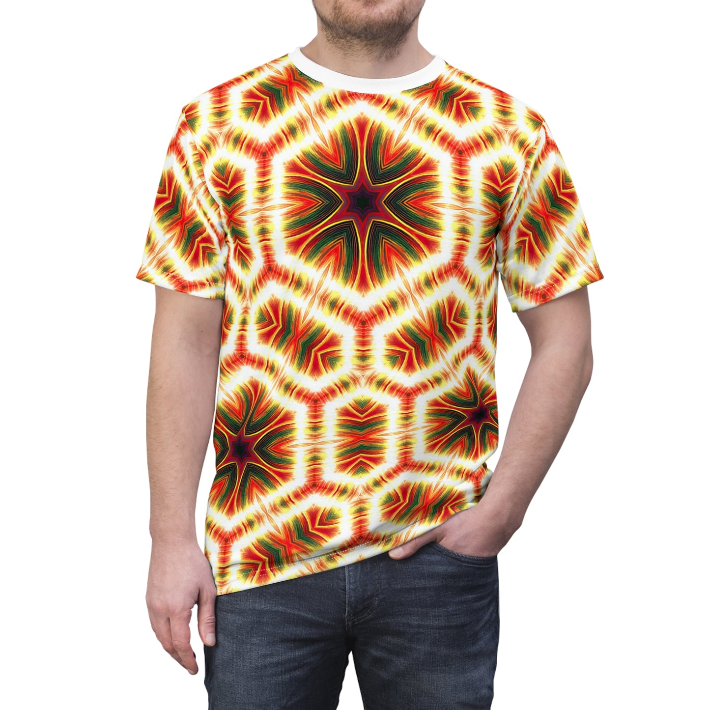 Eternal Ember Tie-Dye Tee - Blazing Festival Wear - Psychedelic All-Over Print - Rave-Ready Unisex Trippy Boho Vibes