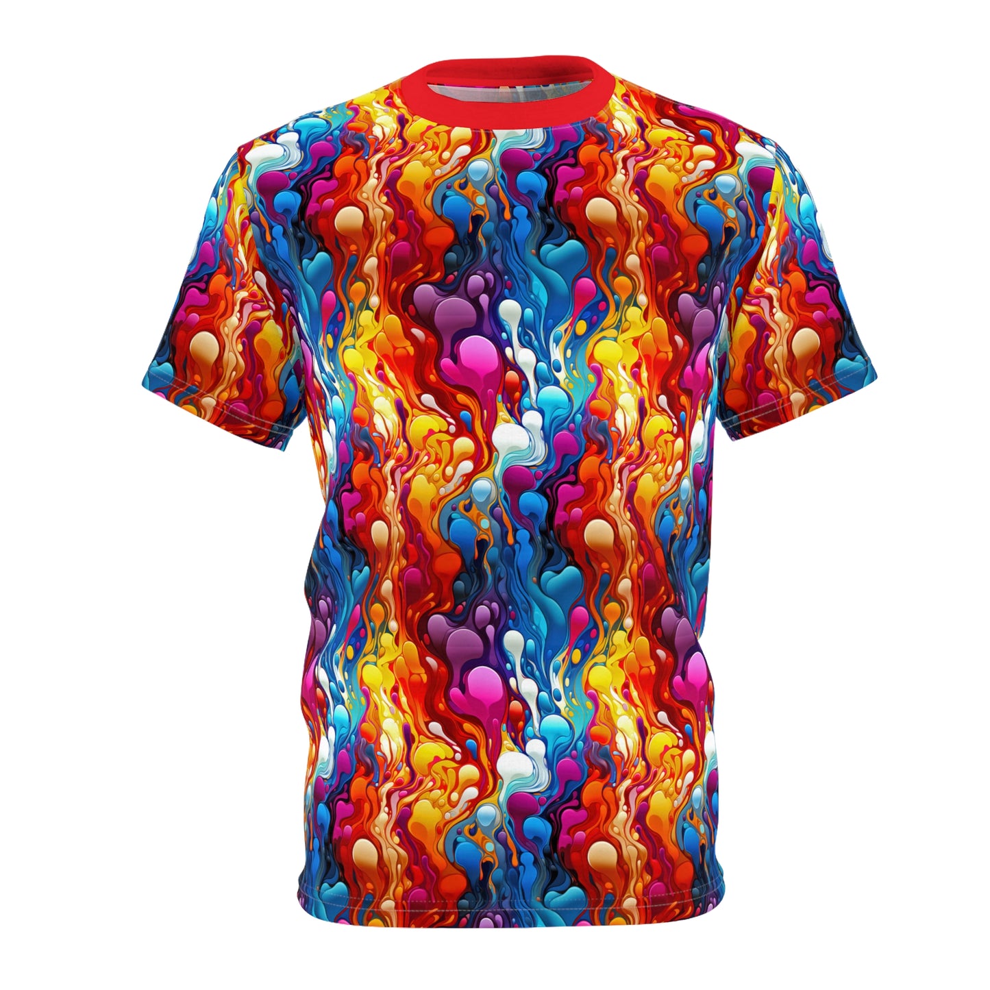 Crimson Cascade Dripping Paint All Over Print T-Shirt