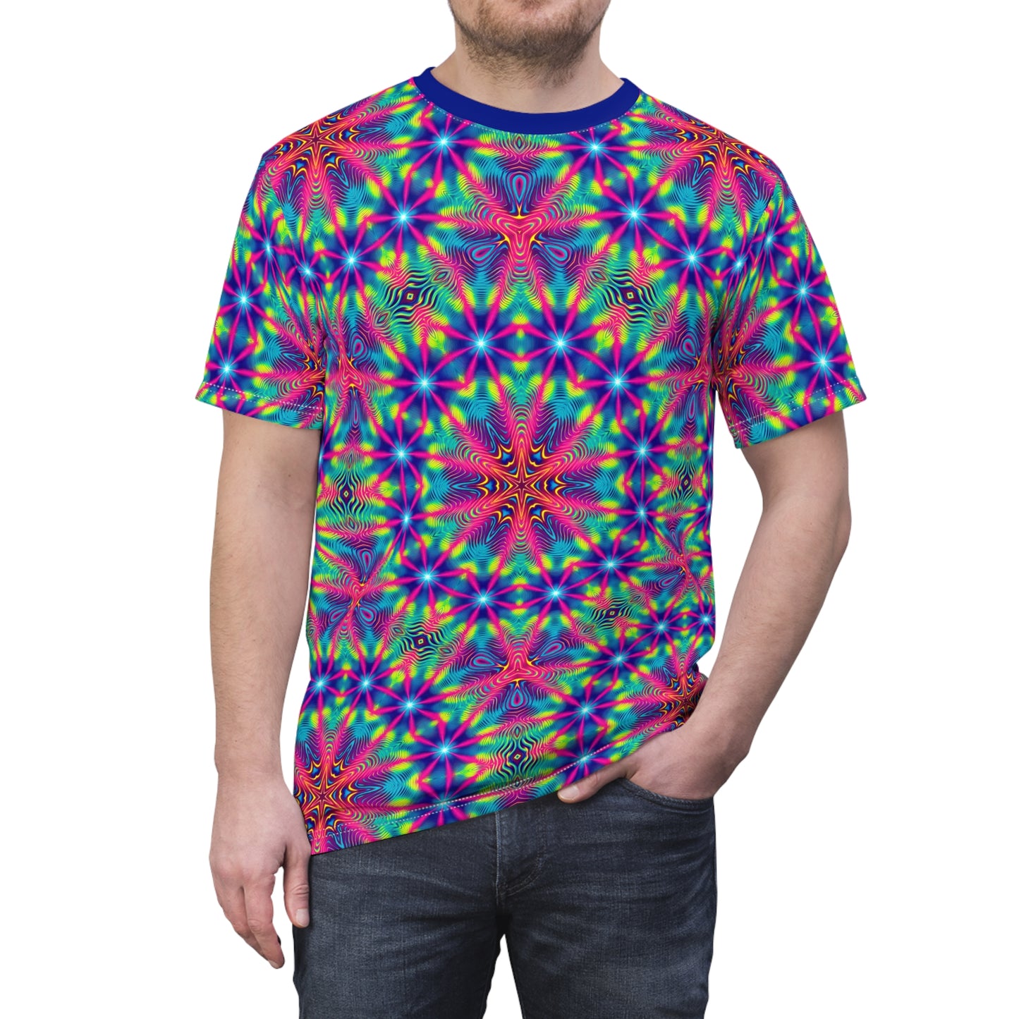 Psychedelic Rippling Stillness T-Shirt - Vibrant Wave Pattern, Trippy Festival Wear, Cosmic Time Ripple Design Tee