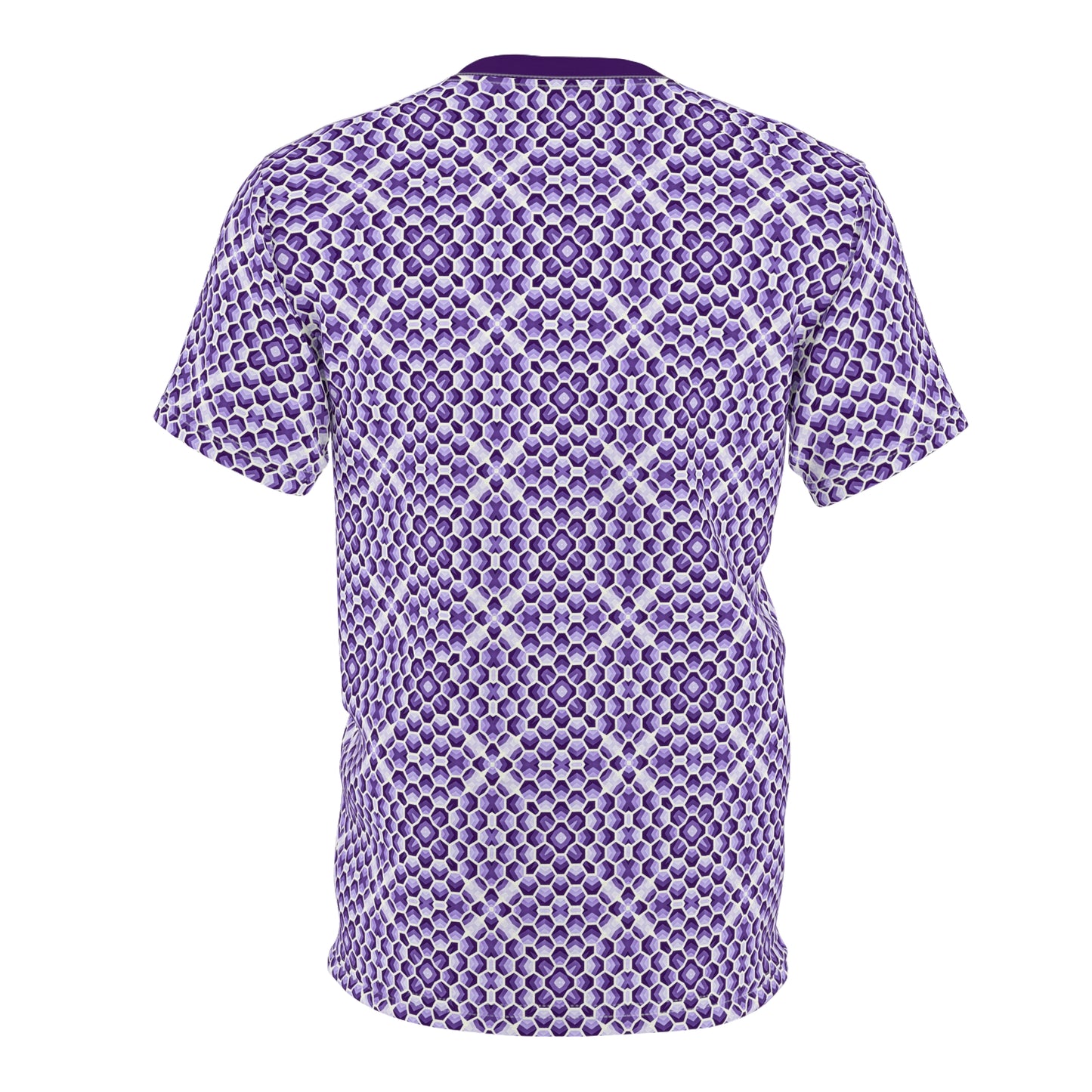 Hexagonal Purpliciousness T-Shirt - Psychedelic Geometric Pattern, Vibrant Hexagon Design, Bold Festival Wear, Purple Color Tee