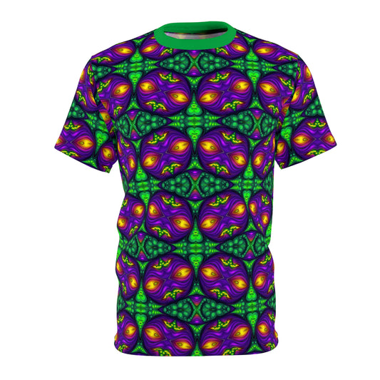 Green Purple Alien Visage Unisex All Over Print Tee