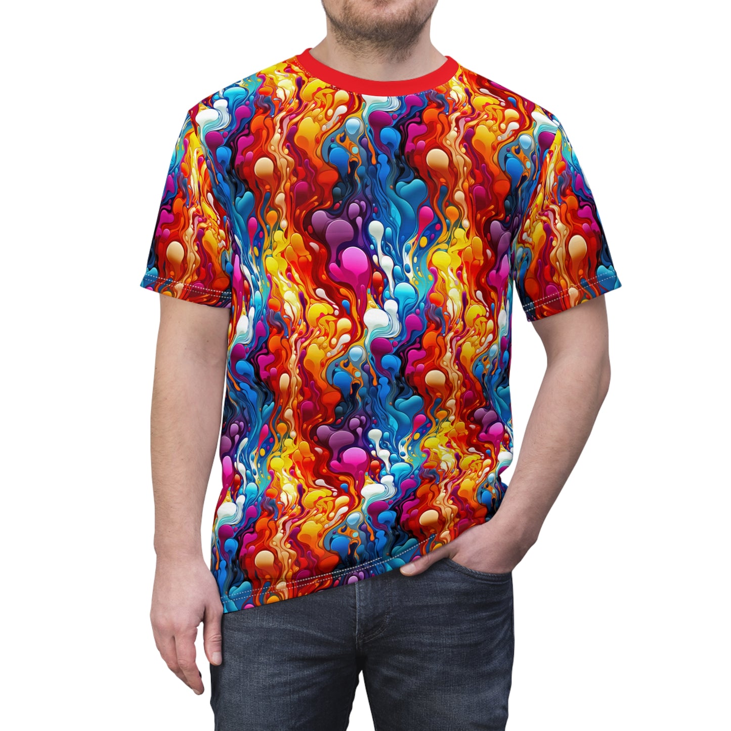 Crimson Cascade Dripping Paint All Over Print T-Shirt