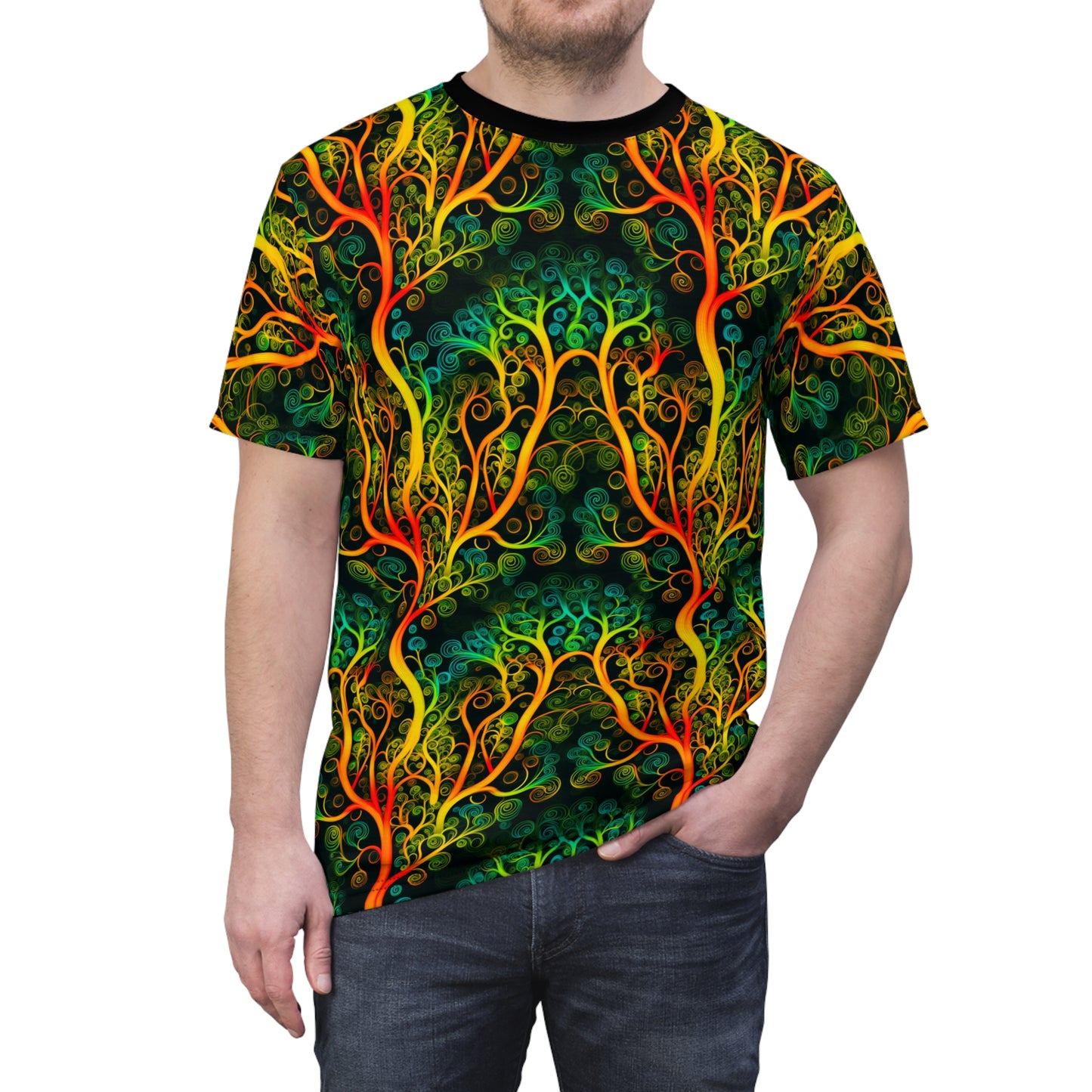 Glowing Spiral Tree Unisex Cut & Sew T-Shirt