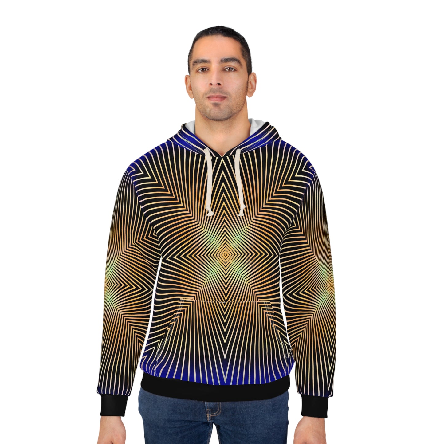 Sonic Echoes Pullover Hoodie: Vibrant Geometric Patterns