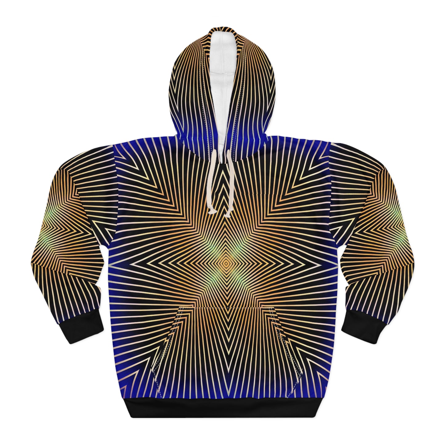 Sonic Echoes Pullover Hoodie: Vibrant Geometric Patterns