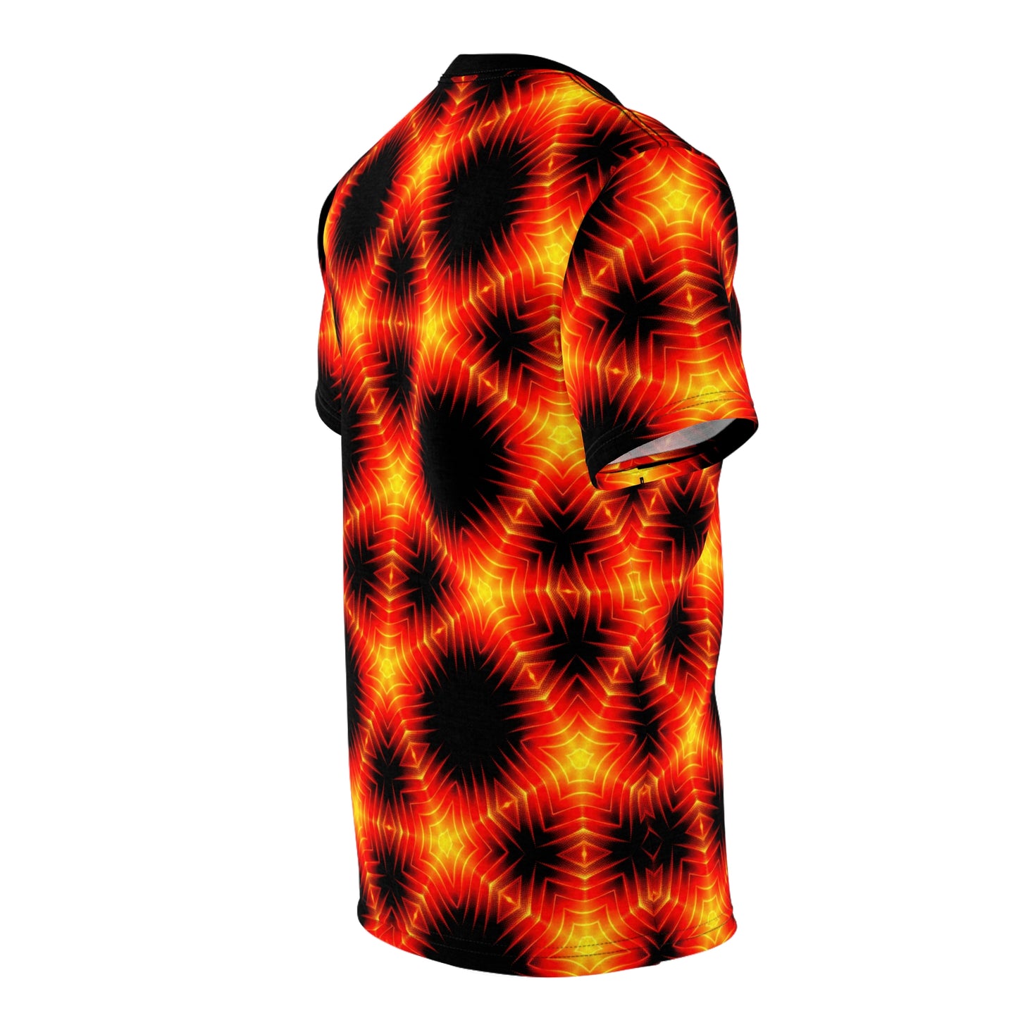 Scintillating Inferno T-Shirt - Psychedelic Fire Design, Vibrant Flame Pattern, Bold Statement Tee, Unisex All-Over Print T-Shirt