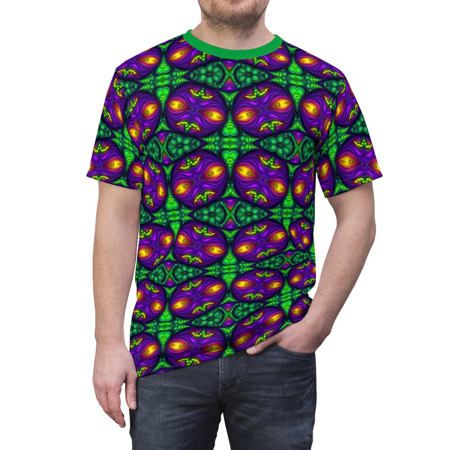 Green Purple Alien Visage Unisex All Over Print Tee