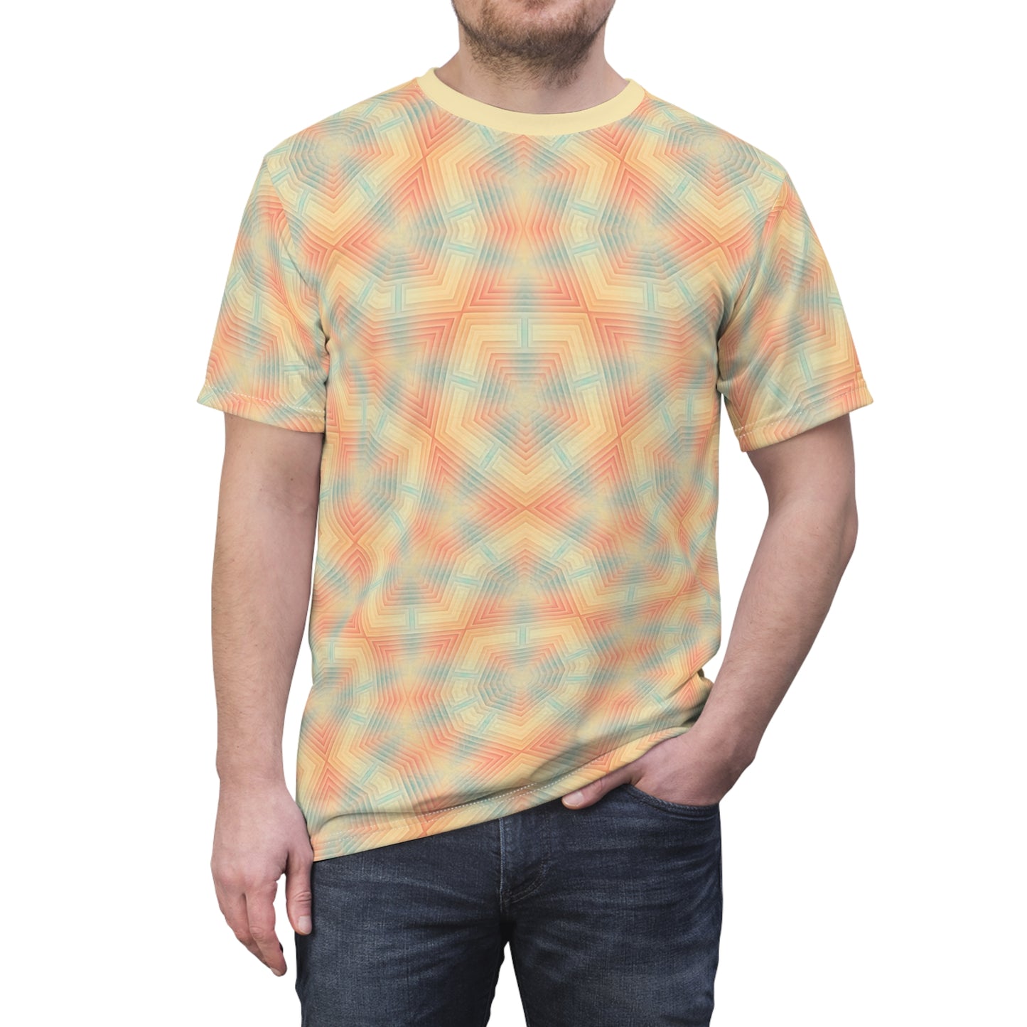 Pastel Penrose Bloom Tee - Geometric Flower Pattern Shirt, Abstract Soccer Ball Flower Design, Unisex All-Over Print T-Shirt