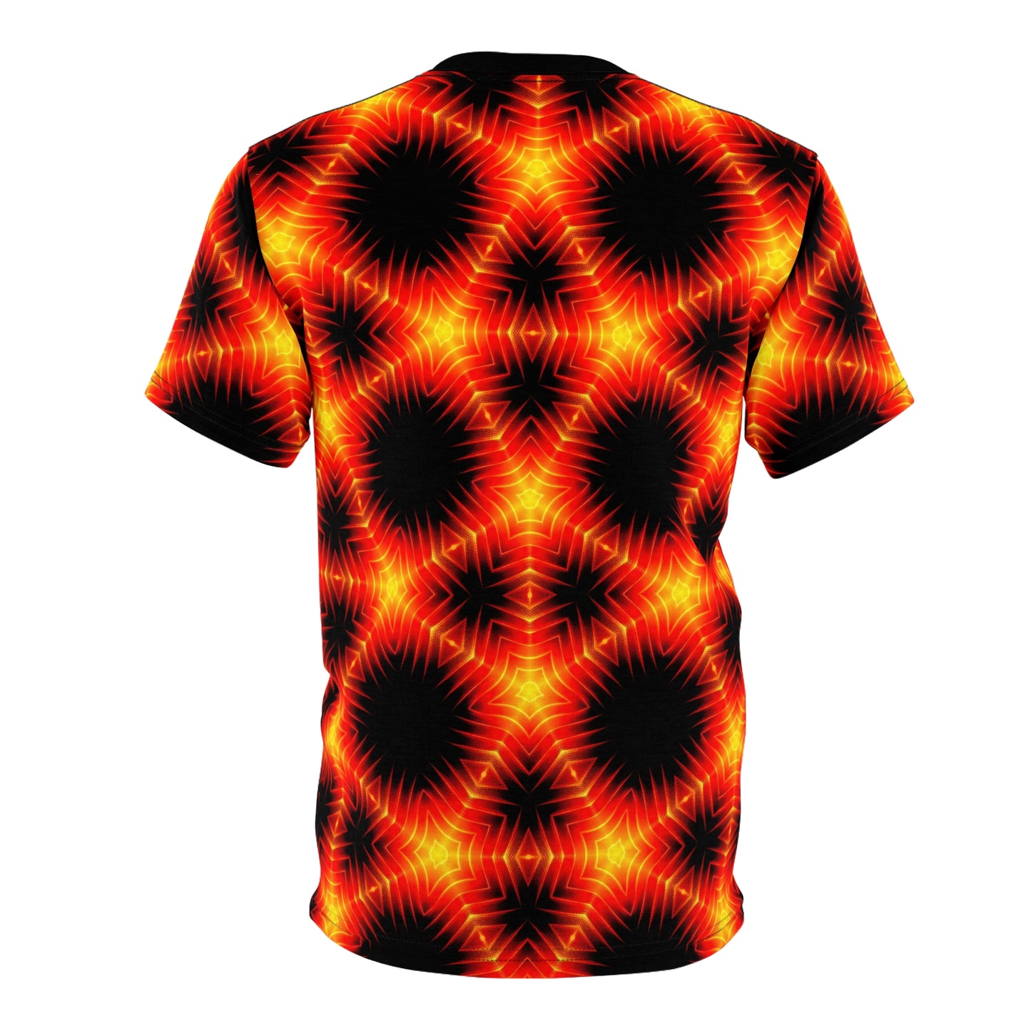 Scintillating Inferno T-Shirt - Psychedelic Fire Design, Vibrant Flame Pattern, Bold Statement Tee, Unisex All-Over Print T-Shirt